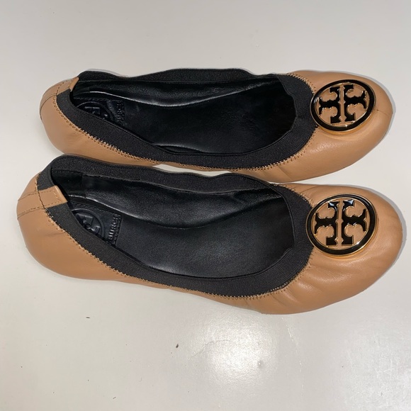 Tory Burch Shoes - Tory Burch Tan Leather Ballet Flats With Logo Sz Women’s 7.5 M